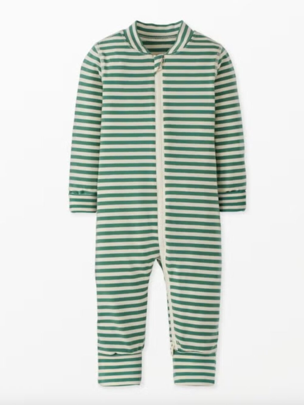 Hanna Andersson Layette Tencel Stripe Sleeper Soft Sage Ecru 2T 85